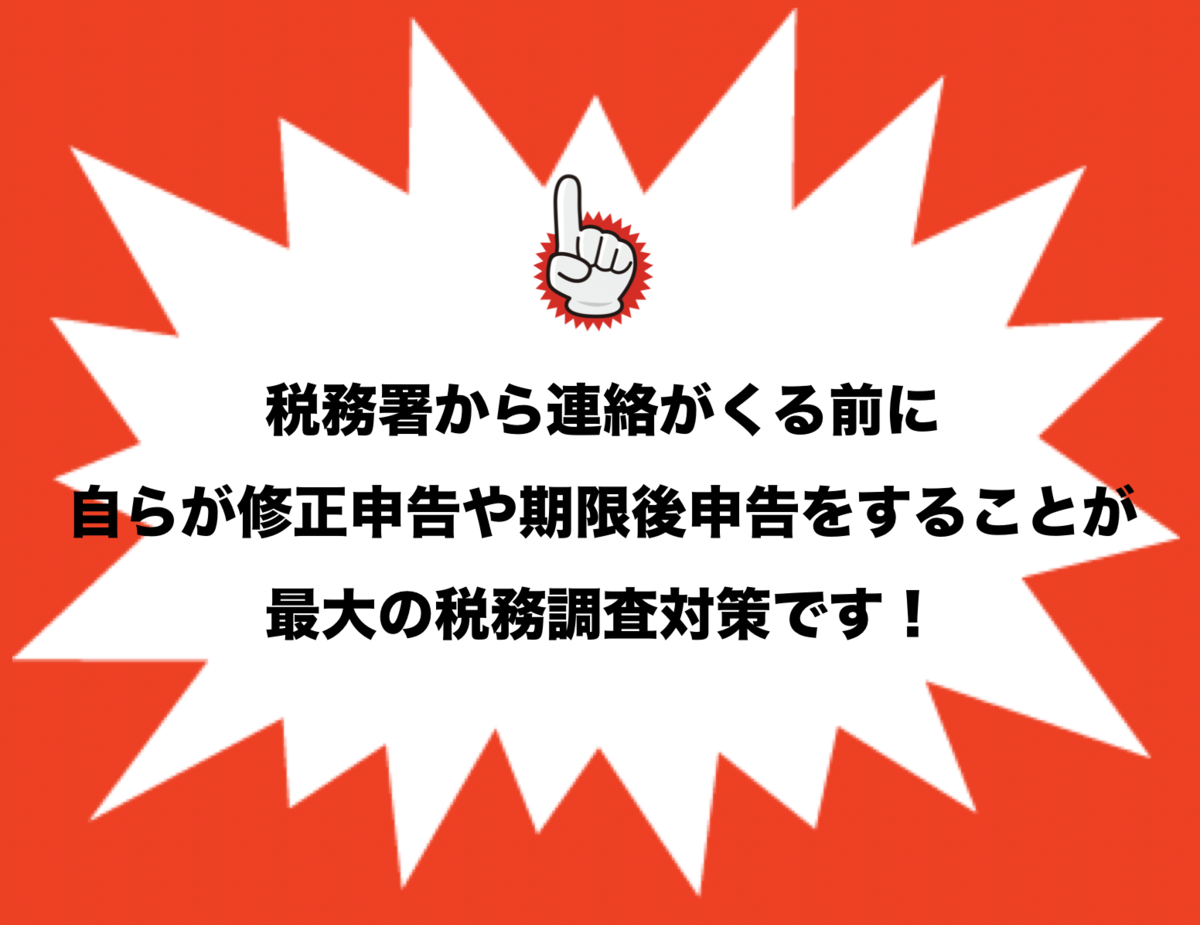 税務署から連絡がくる前に自らが修正申告や期限後申告をすることが最大の税務調査対策です。